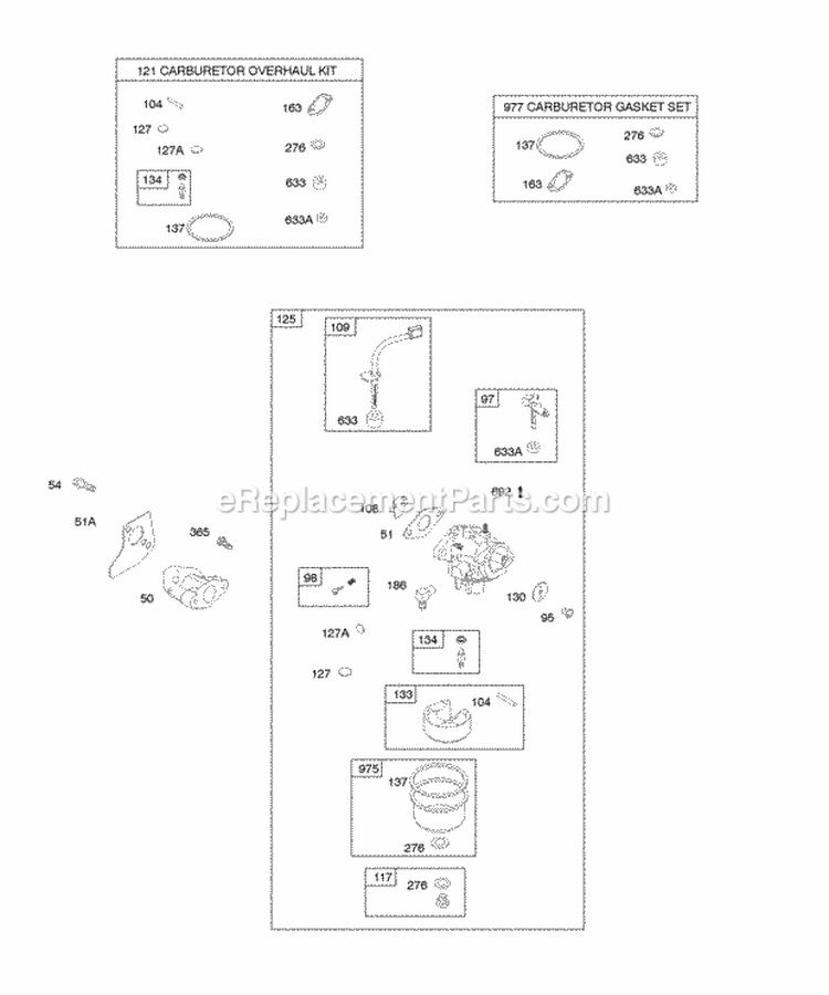 Carburetor Gasket Sets Diagram and Parts List for 09K432-0023-01  Briggs and Stratton Engine